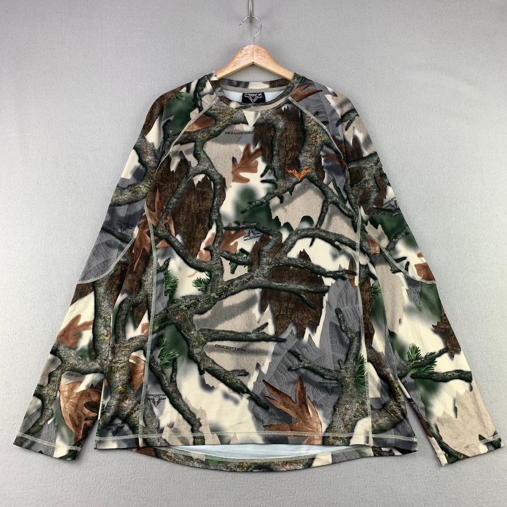 Predator Camo Baselayer Shirt Men XL 3D Deception Camo Hunting Long Sleeve Flex